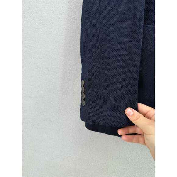 Alton Lane Mens Navy Blue Knit Single Breasted Three Button Blazer Size 42R - Picture 7 of 10